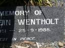 Maria Antonia WENTHOLT, 10-10-1920 - 20-5-1966; Piet Hein WENTHOLT, 19-5-1951 - 25-9-1988; Samsonvale Cemetery, Pine Rivers Shire 