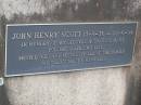 John Henry SCOTT, 13-9-36 - 22-6-94, husband; Samsonvale Cemetery, Pine Rivers Shire 
