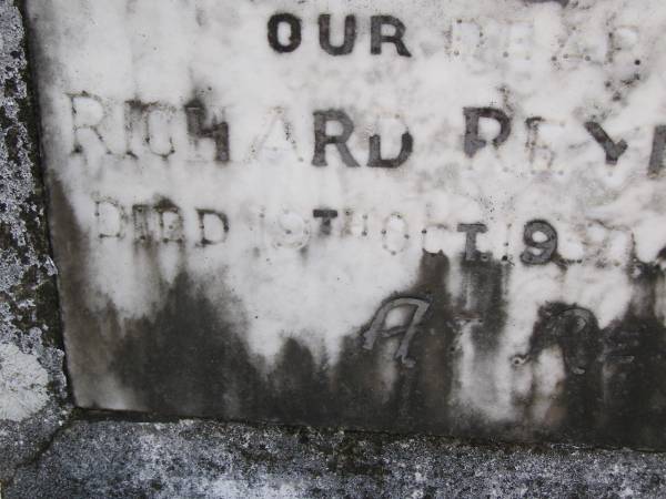 Mary Ann,  | wife of Richard Reynolds WINN,  | died 21 Oct 1919 aged 64 years;  | Richard Reynolds WINN,  | died 12 Sep 1927 aged 74 years;  | Mary Ann FRISCH,  | daughter,  | died 22 Nov 1928 aged 46 years;  | Richard Reynolds WINN,  | father,  | died 19 Oct 1950 aged 71 years;  | Annie WINN,  | wife mother,  | died 16 July 1955 aged 62 years;  | Richard Reynolds WINN III,  | 21-2-1912 - 14-05-1999 aged 86 years,  | remembered by wife, children, grandchildren;  | Samsonvale Cemetery, Pine Rivers Shire  | 