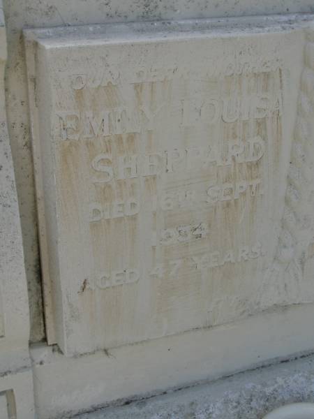 Emily Louisa SHEPPARD,  | mother,  | died 16 Sept 1934 aged 47 years;  | Edward SHEPPARD,  | father,  | died 20 March 1950 aged 64 years;  | Bald Hills (Sandgate) cemetery, Brisbane  | 