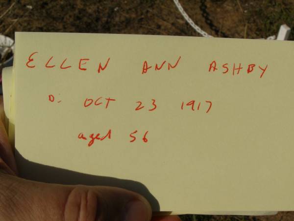Ellen Ann ASHBY,  | died 23 Oct 1917 aged 56 years;  | Bald Hills (Sandgate) cemetery, Brisbane  | 