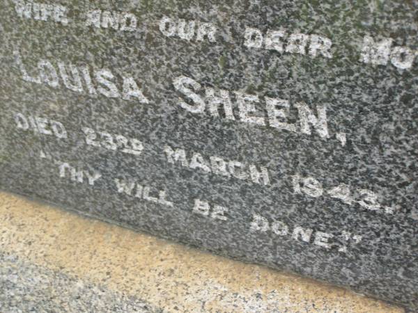 John SHEEN,  | father,  | died 13 Sept 1940;  | Louisa SHEEN,  | wife mother,  | died 23 March 1943;  | Bald Hills (Sandgate) cemetery, Brisbane  | 