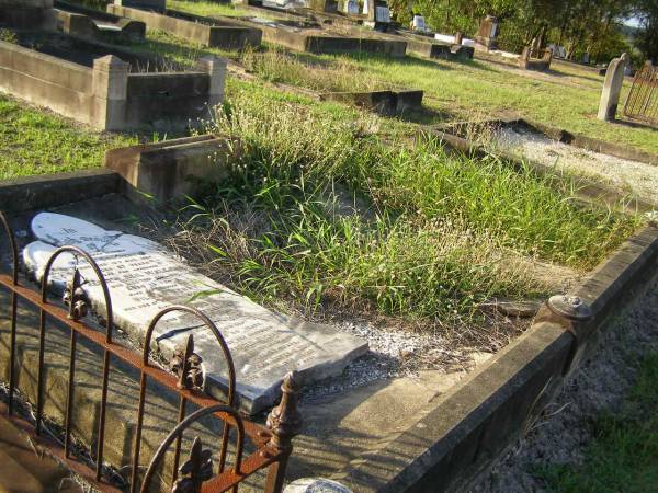 Ellen DOUGHERTY,  | mother,  | died 16 Aug 1889 aged 57 years;  | Kenneth Neil MIKLEJOHN,  | grandson,  | died 23 Nov 1901 aged 13 years;  | William Henry,  | son,  | died Nanango 6 July 1901;  | Richard,  | son,  | died 9 Dec 1925;  | Robert John,  | son,  | died 15 Sept 1933 aged 69 years;  | Harold Richard,  | grandson,  | died 8 March 1930 aged 33 years;  | James A. YOUNG,  | died 12 Nov 1938 aged 81 years;  | Bald Hills (Sandgate) cemetery, Brisbane  | 