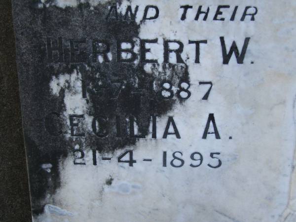 parents;  | William J. WEBBER,  | died 25-9-1919;  | Anna WEBBER,  | died 8-10-1941;  | children;  | Herbert W.,  | died 1-7-1887;  | William E.,  | died 25-11-1938;  | Cecilia A.,  | died 21-4-1895;  | Aaron Joseph,  | died 11-3-1940;  | Bald Hills (Sandgate) cemetery, Brisbane  |   | 