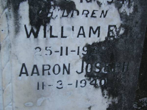 parents;  | William J. WEBBER,  | died 25-9-1919;  | Anna WEBBER,  | died 8-10-1941;  | children;  | Herbert W.,  | died 1-7-1887;  | William E.,  | died 25-11-1938;  | Cecilia A.,  | died 21-4-1895;  | Aaron Joseph,  | died 11-3-1940;  | Bald Hills (Sandgate) cemetery, Brisbane  |   | 