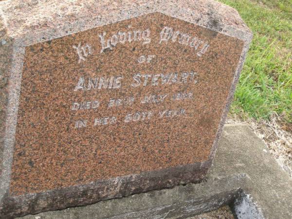 Annie STEWART,  | died 26 July 1932 in her 50th year;  | Bald Hills (Sandgate) cemetery, Brisbane  | 