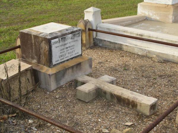 George Tyrer LIGHTBODY,  | died 27 Sept 1898 aged 52 years;  | Emily Mary,  | wife,  | died 17 Oct 1914;  | Bald Hills (Sandgate) cemetery, Brisbane  | 