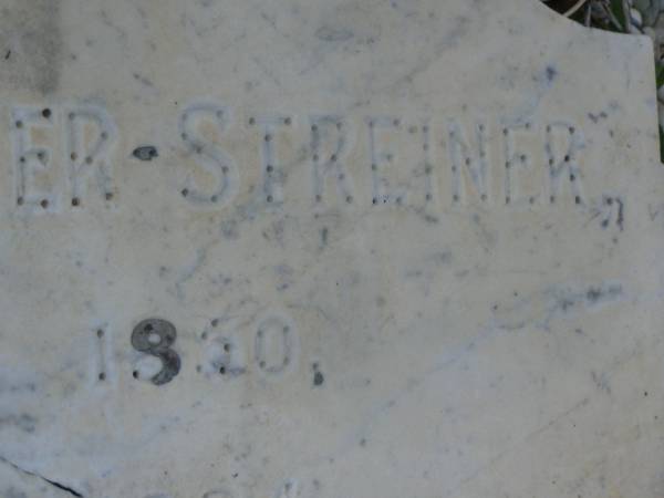 Emilie Caroline Hofner STREINER,  | born 25 Jan 1850,  | died 5 Jan 1924;  | Bald Hills (Sandgate) cemetery, Brisbane  | 