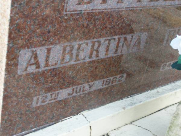 Albertina DITTBERNER,  | died 12 July 1962;  | Reinhold DITTBERNER,  | died 24 Jan 1958;  | Fay L. NILSSON,  | died 6-2-1976 aged 46 years;  | Bald Hills (Sandgate) cemetery, Brisbane  | 