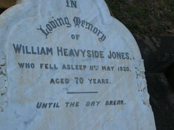 William Heavyside JONES,  | died 11 May 1920 aged 70 years;  | Bald Hills (Sandgate) cemetery, Brisbane  | 