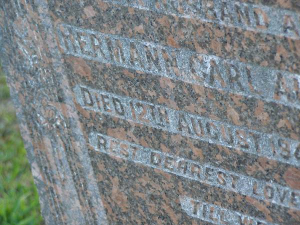Hermann Carl August ROJAHN,  | died 12 Aug 1949 aged 78 years;  | Bertha ROJAHN,  | died 14 Dec 1960 aged 78 years;  | Elsie Bertha ROJAHN,  | died 21 Sept 1916 aged 5 years;  | George Carl ROJAHN,  | died 22 June 1955 aged 41 years;  | Bald Hills (Sandgate) cemetery, Brisbane  | 