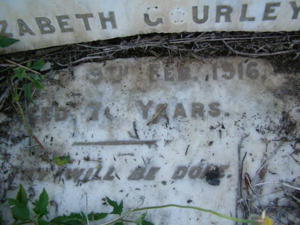 David,  | husband of Elizabeth GOURLEY,  | died 9 Feb 1916 aged 70 years;  | Bald Hills (Sandgate) cemetery, Brisbane  | 