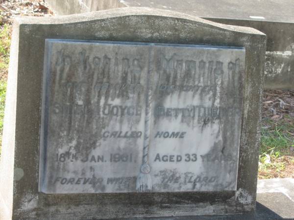 Sheila Joyce (Betty) TURNER,  | daughter,  | died 18 Jan 1961 aged 33 years;  | Bald Hills (Sandgate) cemetery, Brisbane  | 