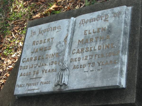 Robert James CARSELDINE,  | died 13 Jan 1961 aged 76 years;  | Ellen Martha CARSELDINE,  | died 12 Feb 1962 aged 79 years;  | Bald Hills (Sandgate) cemetery, Brisbane  | 