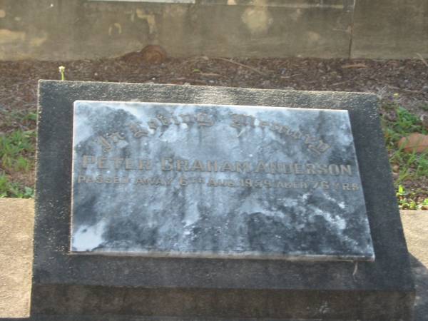 Peter Graham ANDERSON,  | died 6 Aug 1959 aged 76 years;  | Bald Hills (Sandgate) cemetery, Brisbane  | 