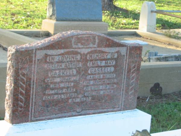 Joseph Arthur GASKELL,  | died 1 Sept 1952 aged 43 years;  | Emily May GASKELL,  | mother grandmother,  | 29-11-1909 - 1-12-1996;  | Bald Hills (Sandgate) cemetery, Brisbane  | 