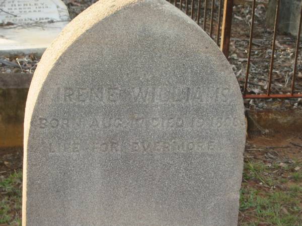 Irene WILLIAMS,  | born 17 Aug 1896?,  | died 19 Aug? 1896;  | Bald Hills (Sandgate) cemetery, Brisbane  | 