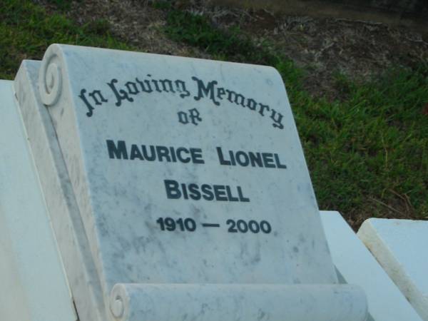 Maurice Lionel BISSELL,  | 1910 - 2000;  | [unnamed] mother,  | died 13 July 1936;  | George Ernest BISSELL,  | 1876 - 1917;  | George Laidler BISSELL,  | 1915 - 1918;  | Gerald George BISSELL,  | 1904 - 1934;  | Enid Dorothy Ellen BOWDEN (nee BISSELL),  | 18-10-1903 - 5-11-2003,  | mum nana;  | Bald Hills (Sandgate) cemetery, Brisbane  | 