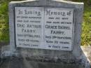 
Eric Arthur (Butch) FARRY,
husband father,
died 13 Dec 1961 aged 49 years;
Grace Isobel FARRY,
wife mother,
died 3 Sept 1989 aged 75 years;
Bald Hills (Sandgate) cemetery, Brisbane
