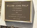 William John PHILP, firstborn son of Sydney Broad PHILP & Dorothy Lillian PHILP, died 10 Aug 1935; Bald Hills (Sandgate) cemetery, Brisbane 