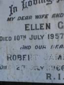 Ellen GIRVAN, wife mother, died 10 July 1957 aged 63 years; Robert James GIRVAN, father, died 12 July 1966 aged 75 years; Bald Hills (Sandgate) cemetery, Brisbane 
