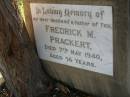 Frederick M. PRACKERT, husband, father of Ted, died 7 May 1940 aged 56 years; Bald Hills (Sandgate) cemetery, Brisbane 