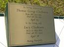 
Thomas George CLAYBOURN,
born 18 June 1859,
died 6 Dec 1921 aged 62 years;
Lucy CLAYBOURN,
wife,
born 1 May 1966,
died 4 Dec 1944 aged 78 years;
Bald Hills (Sandgate) cemetery, Brisbane
