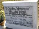 William HICKS, died 27-3-1961 aged 65 years; Edith HICKS, wife mother, died 22-3-1993 aged 89 years; Bald Hills (Sandgate) cemetery, Brisbane 