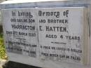 Warrington E. HATTEN, son brother, died 12 March 1930 aged 4 years; Bald Hills (Sandgate) cemetery, Brisbane 