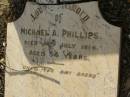 Michael A. PHILLIPS, died 14 July 1914 aged 54 years; Bald Hills (Sandgate) cemetery, Brisbane 