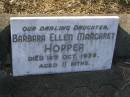 Barbara Ellen Margaret HOPPER, daughter, died 18 Oct 1938 aged 11 months; Bald Hills (Sandgate) cemetery, Brisbane 