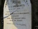 
William James,
youngest son of Matthew CRAWFORD,
late of P?kfield Co Westmeath Ireland,
died 27 Aug 1885 aged 42 years;
Bald Hills (Sandgate) cemetery, Brisbane
