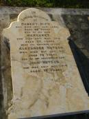 Robert KIFT, died 10 Aug 1885 aged 62 years; Margaret, wife, died 28 May 1912 aged 77 year; Alexander WATSON, brother-in-law, died 2 Jan 1907 aged 73 years; John WATSON, brother-in-law, died 24 Nov 1914 aged 77 years; Bald Hills (Sandgate) cemetery, Brisbane 