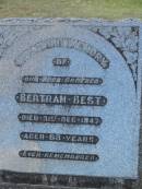 Bertham BEST, brother, died 31 Dec 1947 aged 63? years; Bald Hills (Sandgate) cemetery, Brisbane 