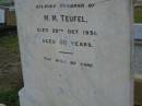 Johann Carl STREINER, born 14 April 1884, died 20 Aug 1901; Julius, husband of M.M. TEUFEL, died 28 Oct 1931 aged 50 years; Bald Hills (Sandgate) cemetery, Brisbane 