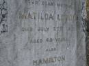 
Matilda LESLIE,
mother,
died 27 July 1917 aged 49 years;
Hamilton,
son of William & Matilda LESLIE,
died 2 April 1906 aged 5 months;
Bald Hills (Sandgate) cemetery, Brisbane
