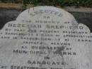 
Hezekiah SHEPHERD,
husband of Martha Ann SHEPHERD,
21 years overseer of municipal works,
born Stratford-on-Avon 16 April 1838,
died Sandgate 29 Mary 1901;
Martha Ann SHEPHERD,
1851 - 1920;
Bald Hills (Sandgate) cemetery, Brisbane
