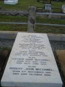 Amelia Elizabeth, wife of John MCCONNEL, of Durundur, born 3 Dec 1827, died 2 June 1877; Elizabeth BUNTING, mother, born 7 Sept 1792, died 1 July 1877; John MCCONNEL, born 3 Oct 1806 died 27 Jan 1899; Arthur John MCCONNEL, born 17 May 1856, died 20 June 1937; Robert John MCCONNEL, born 5 Sept 1910 died 22 Oct 1999; Bald Hills (Sandgate) cemetery, Brisbane 