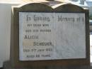Alicia SCHEUER, wife mother, died 9 July 1953 aged 66 years; Bald Hills (Sandgate) cemetery, Brisbane 
