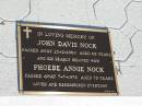 
John Davis HOCK,
husband father grandfather,
died 20 Feb 1960 aged 68 years;
Phoebe Annie NOCK,
died 7-7-1978 aged 78 years;
Bald Hills (Sandgate) cemetery, Brisbane
