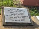 William (Billie) Felix, son of William & Phyllis MCCREADY, died 20 Jan 1952 aged 20 years; Bald Hills (Sandgate) cemetery, Brisbane 