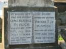 
Grace Beatrice MCVEIGH,
wife mother,
died 10 July 1958 aged 51 years;
Vincent Roy MCVEIGH,
father brother,
died 10 June 1966 aged 58 years;
Bald Hills (Sandgate) cemetery, Brisbane
