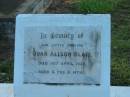 Joan Alison BLAIR, died 16 April 1939 aged 6 years 8 months; Bald Hills (Sandgate) cemetery, Brisbane 