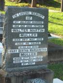 Walter Martin MULLER, husband father, died 29 May 1938 aged 46 years; Mary Bertha Margaretha MULLER, wife, born 17 Oct 1896, died 12 Nov 1994; Bald Hills (Sandgate) cemetery, Brisbane 