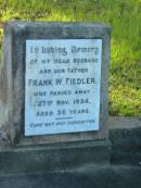 Frank W. FIEDLER, husband father, died 27 Nov 1924 aged 36 years; Bald Hills (Sandgate) cemetery, Brisbane 