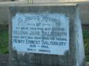 
Helena Jane SALISBURY,
wife mother,
died 30 Nov 1934 aged 53 years;
Henry Ernest SALISBURY,
1876 - 1968;
Bald Hills (Sandgate) cemetery, Brisbane

