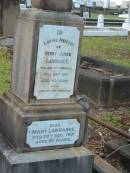 Henry James LAWRANCE, died Sandgate 24 July 1901 aged 43 years; Mary LAWRANCE, died 29 Dec 1931 aged 81 years; Bald Hills (Sandgate) cemetery, Brisbane 