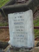 [Samuel BOLDEN] died 1898 aged 82 years; Henrietta, wife, died 1916 aged 81 years; Laura, daughter, died 16 Jan 1928 aged 53 years; Bald Hills (Sandgate) cemetery, Brisbane 