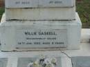 Ellen Caroline GASKELL died 3 March 1940 aged 73 years; Peter GASKELL, died 22 March 1946 aged 84 years; Willie GASKELL, accidentally killed 14 Jan 1902 aged 4 years; Roberts Frederick GASKELL, died 11 Oct 1955 aged 55 years; Bald Hills (Sandgate) cemetery, Brisbane 