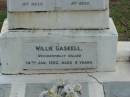 
Ellen Caroline GASKELL
died 3 March 1940 aged 73 years;
Peter GASKELL,
died 22 March 1946 aged 84 years;
Willie GASKELL,
accidentally killed 14 Jan 1902 aged 4 years;
Roberts Frederick GASKELL,
died 11 Oct 1955 aged 55 years;
Bald Hills (Sandgate) cemetery, Brisbane
